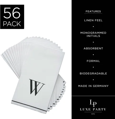 Miniatura 2 de Luxe Party Paquete de 56 servilletas con monograma, letra W inicial, desechables, aerolínea premium, sensación de lino, ajuste decorativo de mesa