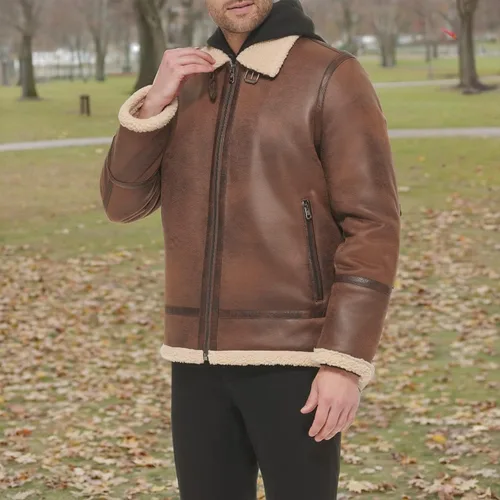 Miniatura 8 de Calvin Klein Chaqueta de piel sintética para hombre - Chaqueta bomber con forro de oveja
