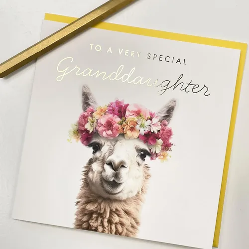 Miniatura 3 de Old English Co. - Tarjeta de felicitación para nieta muy especial, bonita tarjeta de cumpleaños floral de llama para ella, lindas tarjetas