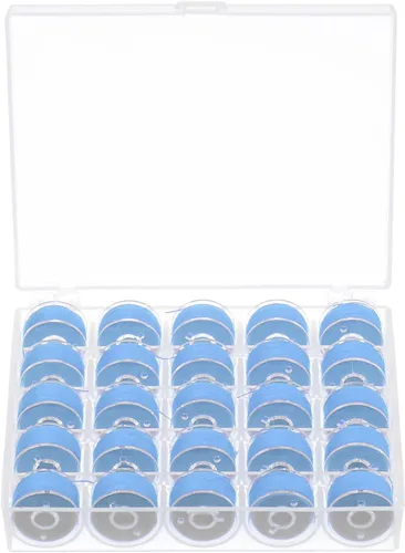 Miniatura 9 de HARFINGTON Juego de hilos de bobina preenrollados tamaños estándar con caja de 25 compartimentos para bordar y máquina de coser, color azul oscuro
