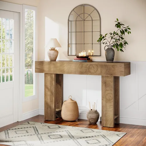 Miniatura 3 de Cealform Mesas de Consola para Entrada, 47.2 Pulgadas de Largo Mesa de Sofá Detrás del Sofá, Mesa de Entrada de Estilo Rústico de Madera para Sala