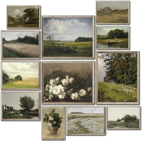 LANCHI95 12 piezas de arte decorativo vintage para pared, pósteres vintage para habitación, impresiones de arte vintage, arte de pared de galería