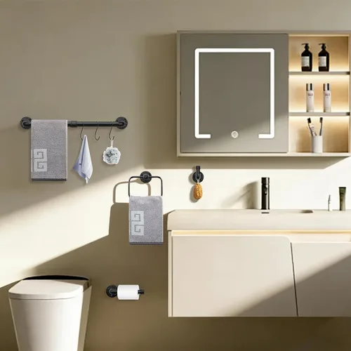 Miniatura 2 de NearMoon Juego de accesorios de baño de tubería industrial de 4 piezas, incluye barra de toalla de 18 pulgadas, anillo de toalla, soporte para papel
