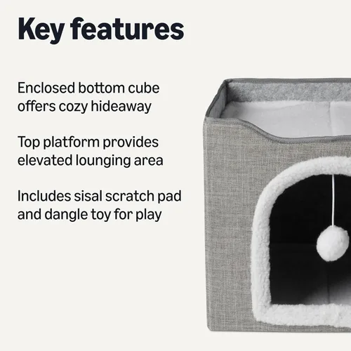 Miniatura 2 de Amazon Basics Cat House 1 piso, condominio plegable para gatos con almohadilla de sisal para rascar, color gris