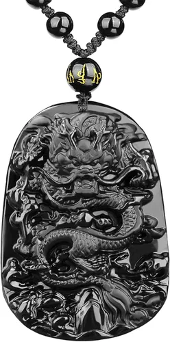 Miniatura 22 de Collar de obsidiana negra con colgante de protección y cadena de cuentas extendida, amuleto de piedra de cristal curativo para hombres y mujeres