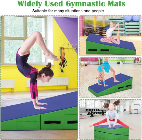 Miniatura 7 de Colchoneta de gimnasia de 48 x 24 pulgadas, tapete de gimnasia con superficie antideslizante de PVC para niños y adultos, colchoneta plegable