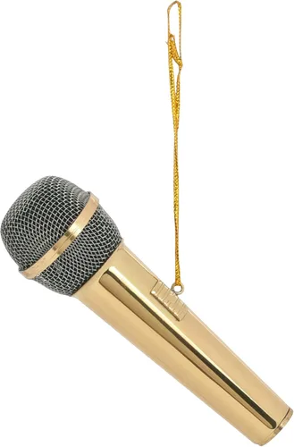 Broadway Gifts Co - Micrófono de tono dorado pulido, adorno colgante de latón de 3 pulgadas, adorno de micrófono, regalos para músicos y cantantes