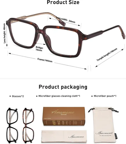 Miniatura 7 de AMOMOMA Paquete de 2 lentes de lectura retro para mujeres y hombres, marco rectangular para lector de computadora con luz azul AM6198