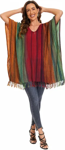 Miniatura 3 de Blusa tipo caftán con rayas bohemias para mujer, talla extra grande XL a 4X