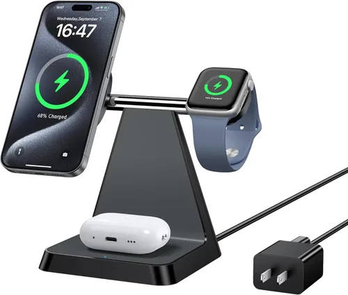 Estación de carga para múltiples dispositivos Apple: Woruda 3 en 1 Soporte de cargador inalámbrico magnético para iPhone Mag Safe - Base de carga de