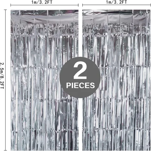 Miniatura 3 de Paquete de 2 cortinas de flecos de lámina de oropel negras de 3.2 pies x 8.2 pies, cortinas de oropel metálicas para telón de fondo de cabina