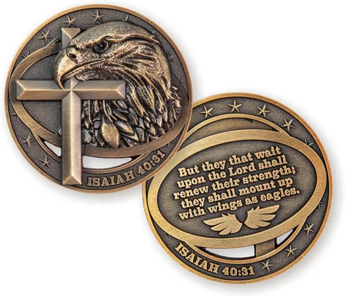 Miniatura 10 de Moneda de desafío cristiano de águila calva americana chapada en color dorado antiguo, paquete de 10 unidades a granel, fuerza inspiradora y fe