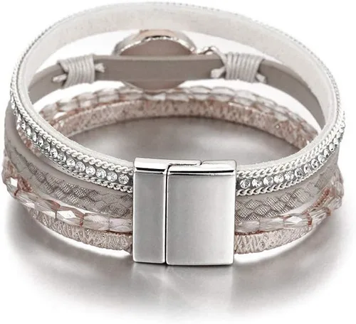 Miniatura 3 de Fesciory Pulsera de leopardo para mujer, pulsera de cuero bohemio multicapa con perlas de cristal