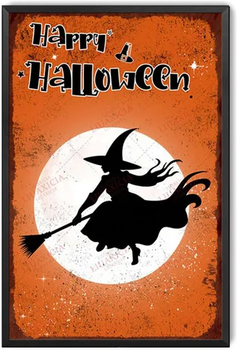 Miniatura 9 de Letrero de hojalata retro con diseño de bruja de Halloween para pared de garaje, pared de taller, 8.00 x 12.00 pulgadas
