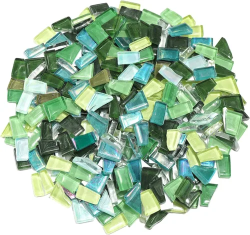 Azulejos de mosaico de vidrio de mosaico irregulares mixtos verdes, 10.58 oz mosaico DIY conjunto de mosaico para adultos, suministros de