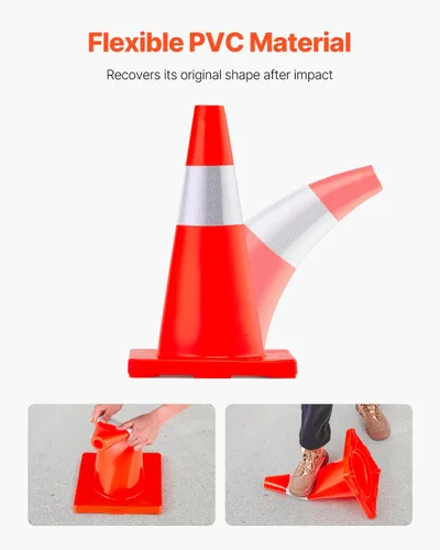 Miniatura 4 de VEVOR Paquete de 12 conos de tráfico de 18 pulgadas, conos de estacionamiento de seguridad en carretera, base de PVC, cono de tráfico naranja