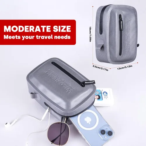 Miniatura 4 de WILD HEART Bolsa pequeña hermética e impermeable para medicamentos/teléfono/bolso de monedero - colgar en la cintura (gris), Gris, Deportes acuáticos
