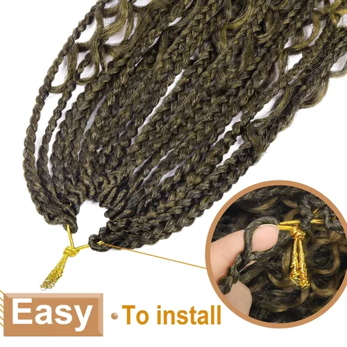 Miniatura 5 de Goddess Box Braids - Cabello de Ganchillo con Puntas Rizadas de 16 Pulgadas, Trenzas de Caja Bohemias de Ganchillo, 8 Paquetes, Trenzas de Ganchillo