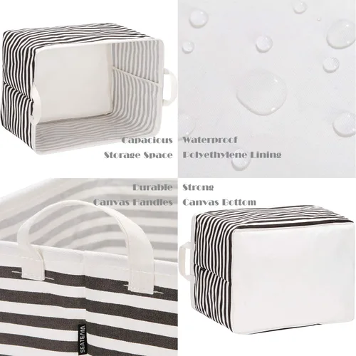 Miniatura 5 de Sea Team Paquete de 2 cestas plegables de tela de lona con asas, contenedor de almacenamiento rectangular impermeable, caja, cubo, cesta de estante