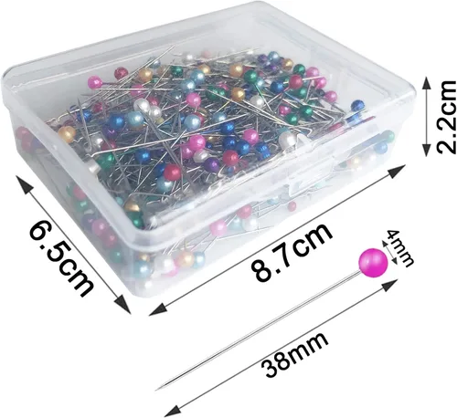 Miniatura 2 de Benvo 250 alfileres de costura con cabeza de perlas de plástico, alfileres rectos para acolchar de 1.496 in, cabezales de bolas multicolor con caja