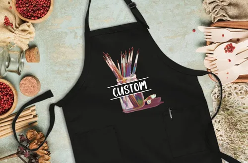 Miniatura 9 de Delantal de arte personalizado con bolsillos, delantal de pintura con nombre personalizado para artistas, estudiantes, profesores, niños, lienzo