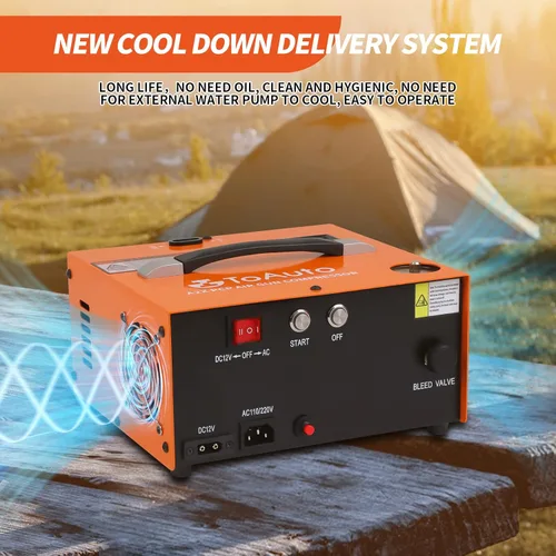 Miniatura 7 de TOAUTO A2X - Compresor de aire PCP mejorado, arranque con un botón, parada automática, portátil de 4500 Psi/30 Mpa, sin aceite/agua, compresor HPA
