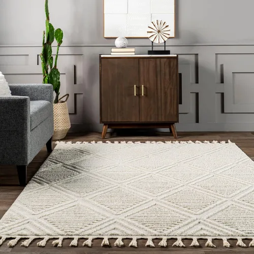 Miniatura 7 de Rugs USA Balboa Beige, 6 pies 7 pulgadas x 9 pies, azulejo texturizado, borla, suave y acogedor, alto tráfico, resistente a las manchas, fácil