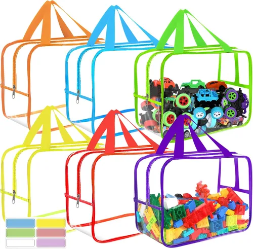 Miniatura 11 de 6 Paquetes de Bolsas Grandes para Almacenamiento de Juguetes con Etiquetas, Bolsas Transparentes Reutilizables de PVC para Juegos de Mesa, Bolsas