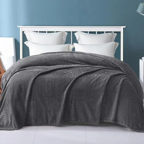 Miniatura 2 de Exclusivo Mezcla - Manta de forro polar de tamaño Queen para cama, 90x90 pulgadas, mantas suaves y acogedoras de franela jacquard, ligeras y Gris