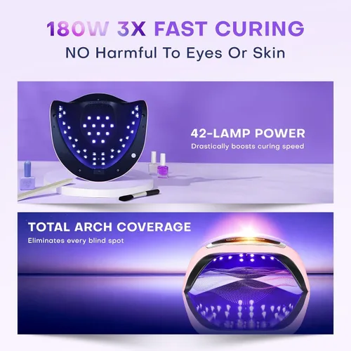 Miniatura 6 de Gugusure Lámpara de uñas LED UV, secador de uñas mejorado de 180 W para esmalte de gel con pantalla LCD, sensor automático y 4 ajustes