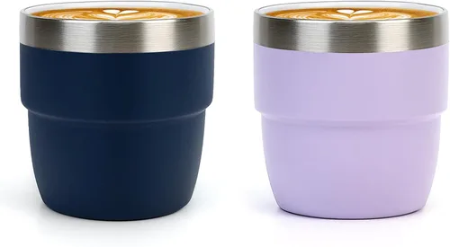 Miniatura 13 de Zenbo Tazas de Espresso/Café de 4 oz, Acero Inoxidable 18/8 con Revestimiento de Cerámica y Aislamiento al Vacío de Doble Pared, Apilables y Aptas