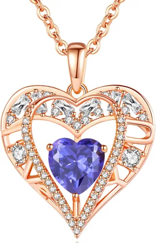 Miniatura 103 de Collar de cristal de 5 corazones, chapado en oro rosa de 18 quilates, colgante con cadena de plata de ley 925 de 18 + 2 pulgadas, joyería de piedra