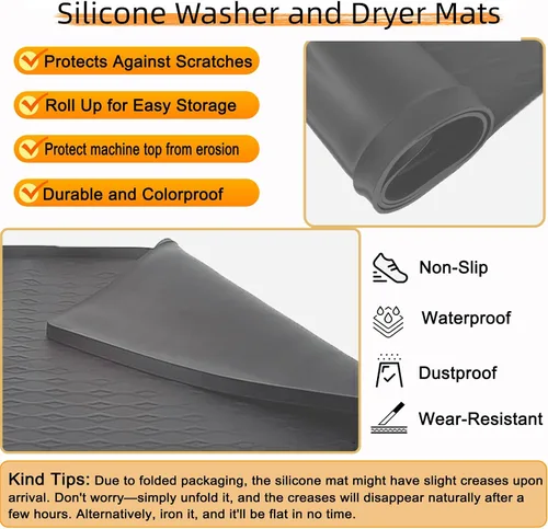 Miniatura 4 de Tapete protector superior de silicona para lavadora y secadora, 25.6 x 23.6 pulgadas, antideslizante, impermeable, resistente al calor, resistente
