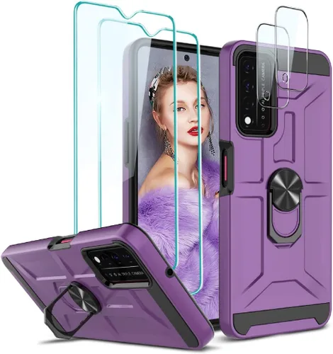 Miniatura 16 de Jeylly Funda para T-Mobile Revvl 5G con 2 protectores de pantalla de vidrio templado, cuerpo completo híbrido de policarbonato duro suave TPU anillo