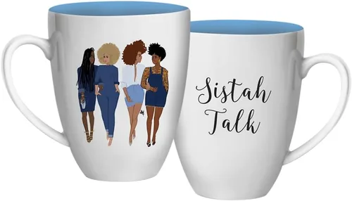 African American Expressions - Nicholle Kobi Sistah Talk Mug (15 oz) CHMUG34, color blanco
