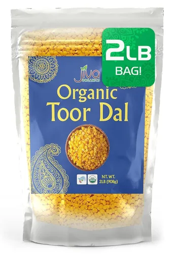 Jiva Organic Toor Dal Kori, Unoily, Madhi Bolsa de 2 libras – Guisantes de paloma indios – Sin OMG, vegano