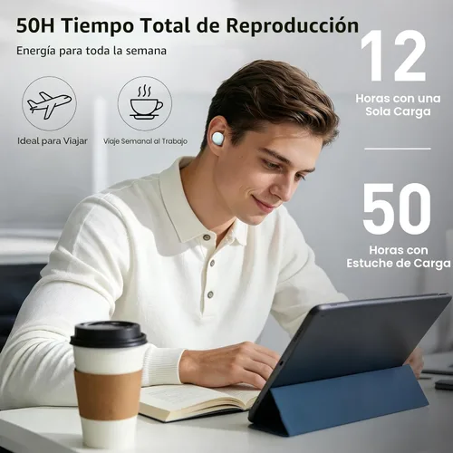 Miniatura 3 de TOZO Auriculares inalámbricos T6, auriculares Bluetooth 5.3, sonido estéreo en el oído, 50 horas de reproducción, estuche de carga inalámbrica, Azul
