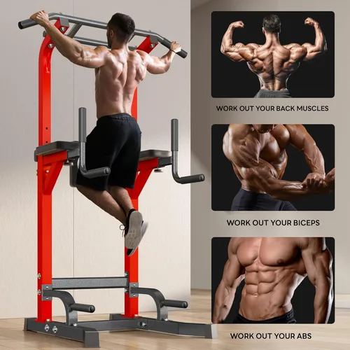 Miniatura 6 de SogesPower Power Tower - Barra de dominadas multifunción para gimnasio en casa, altura ajustable, barra de inmersión, equipo de entrenamiento de Rojo