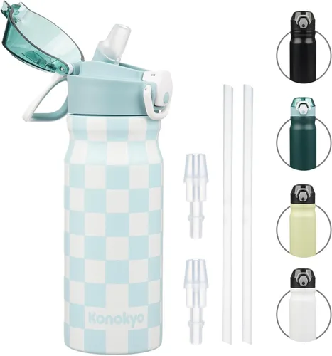 Miniatura 20 de Konokyo Botella de agua aislada de 22 onzas con pajilla, asa de transporte, verde militar