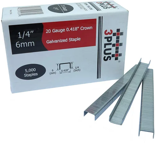 Miniatura 2 de 3PLUS Grapas de alambre fino galvanizado de calibre 20 T50/06 de 3/8 pulgadas (0.417 in) de longitud de pierna de 1/4 pulgadas, 5,000 por caja