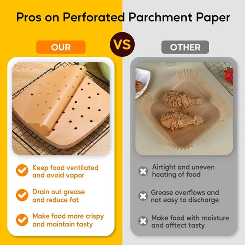 Miniatura 3 de Katbite 200 piezas de papel pergamino de 9 pulgadas, perforado resistente, forros sin blanquear, cuadrados para freidora de aire, vapor, horno