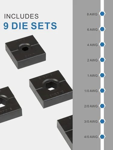 Miniatura 3 de Herramienta de Crimpado Hidráulica - Fuerza de Crimpado de 12T, 9 Pares de Troqueles (8AWG-4/0AWG) - Crimpador de Cable de Batería con Alto Poder
