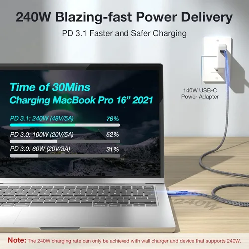 Miniatura 4 de ULT-WIIQ Cable USB4 - Thunderbolt 4, transferencia de datos de 40 Gbps, 240 W PD, 3.1 USB C a C, carga rápida, 8K/6K @60Hz, compatible con iPhone 15