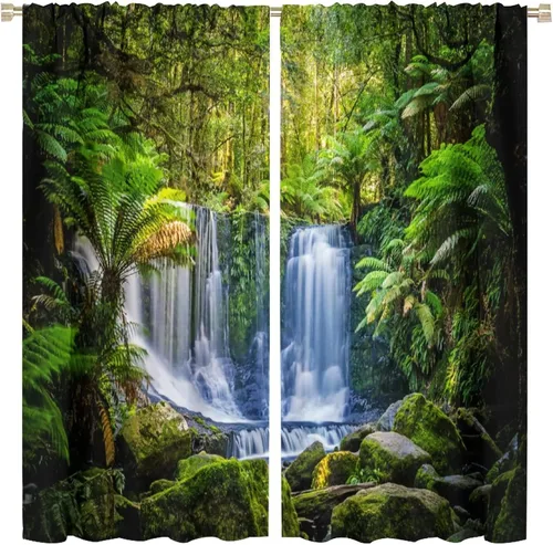 Cortinas tipo cascada con diseño de selva tropical, bosque denso, paisaje natural, con bolsillo para barra, 2 paneles para decoración de dormitorio,