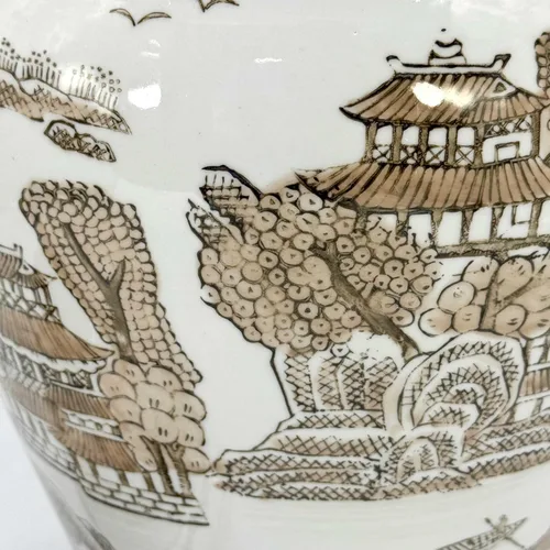 Miniatura 7 de Galt International Jarrón de Templo de Cerámica Chinoiserie Floral Marrón y Blanco de 18" con Tapa - Jarrón de Jengibre Decoración para Hogar