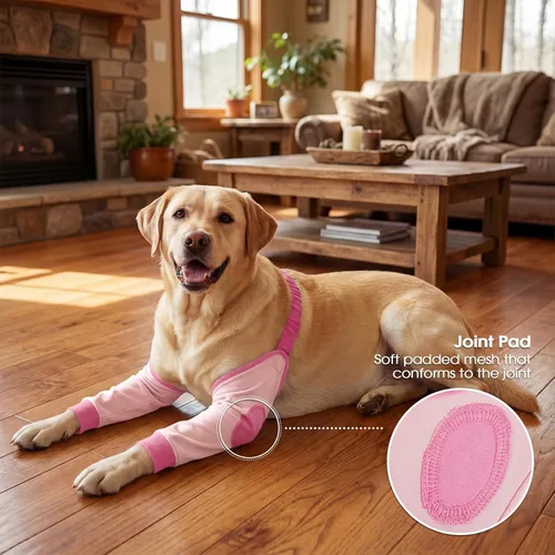 Miniatura 2 de DENTRUN Manga de pierna para cirugía de perro para patas delanteras, protector de rodilla para codo, manga para dejar de lamer, ajuste cómodo Rosa