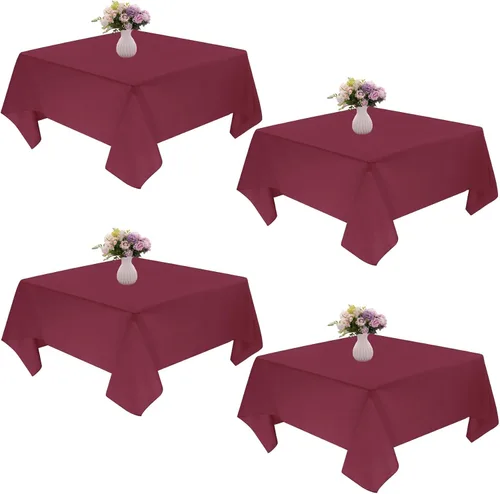Miniatura 10 de Paquete de 4 manteles cuadrados de mesa de 52 x 52 pulgadas, mantel negro lavable a máquina, tela de poliéster, cubierta de mesa para comedor