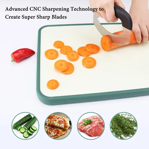 Miniatura 3 de KITCHENDAO Cortador de pizza súper afilado Mezzaluna Picador de ensalada, tecnología avanzada de afilado CNC para cortar rápidamente, cuchillo