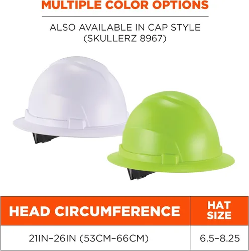 Miniatura 6 de Ergodyne Skullerz 8969 Class E - Casco duro de ala completa, ligero, suspensión de trinquete ajustable de 6 puntos, carcasa de HDPE, lima