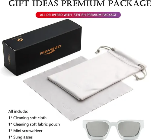 Miniatura 132 de AIEYEZO Gafas de sol cuadradas para mujeres y hombres, gafas de sol cuadradas con montura gruesa, estilo de diseñador simple